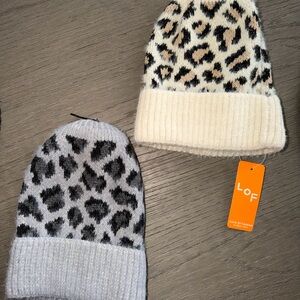LOF Leopard Print Beanie Set - Cream and Gray